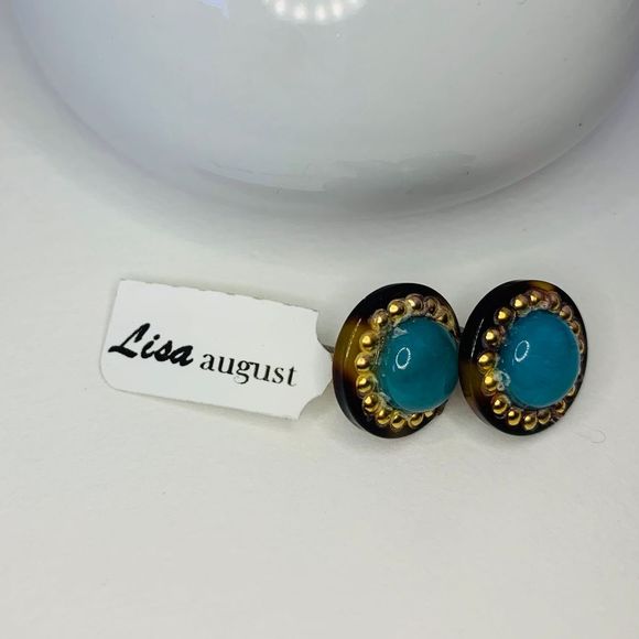 LISA AUGUST Vegan Tortoise & Turquoise Earrings - Picture 2 of 5